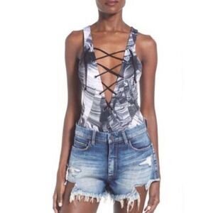 NWT Madison & Berkeley Chrome Marble Grey Bodysuit Women's Sz XS